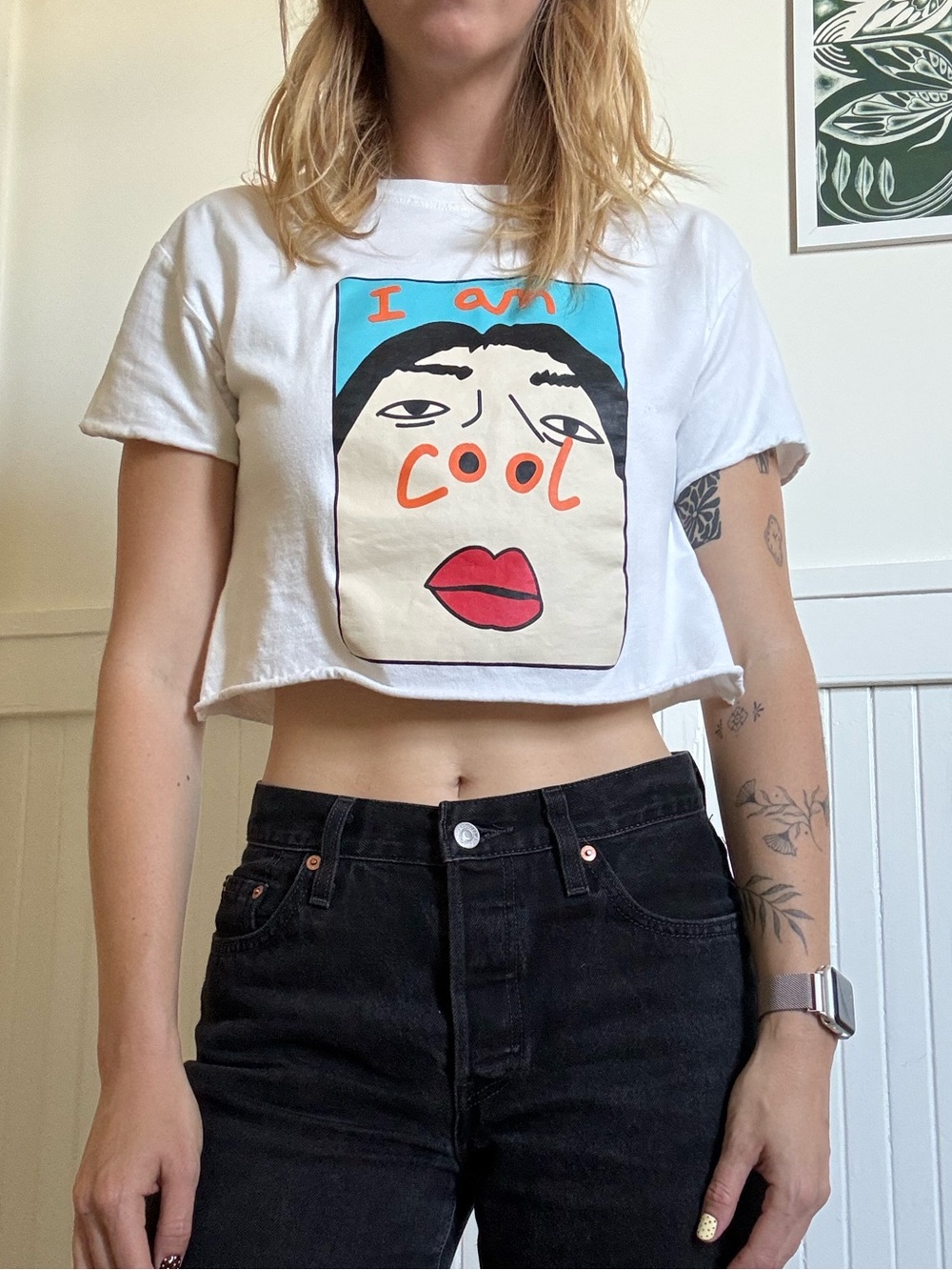 Graphic 'I Am Cool' White Crop Tee - Women